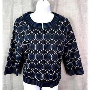 Chico's Snap Front Embroidered Hex Print Cropped Jacket Women's Size 1 Medium